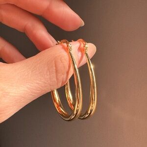 Cali Tiger 18k gold plated teardrop hoops 4cm long